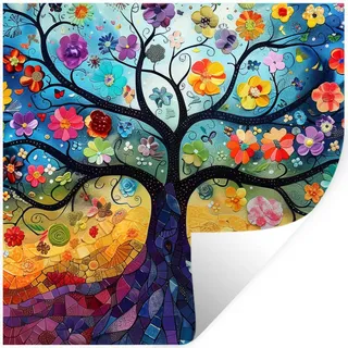 MuchoWow Wandtattoo Kunst - Baum des Lebens - Blumen - Hippie 50x50 cm , Dunkelblau , Kunststoff , 50x50x0.1 cm , Tapeten & Wandverkleidungen, Wandtattoos & Sticker