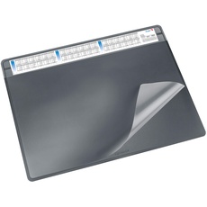 Läufer 47656 Durella Soft Schreibtischunterlage mit transparenter Auflage und Kalender, rutschfeste Schreibunterlage, Zubehör für Schreibtisch, 50 x 65 cm, schwarz