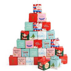 The TWIDDLERS 30 Geschenkboxen aus Weihnachtskarton mit Griffen für Süßigkeiten, Kekse, Kuchen, Gebäck, kleine Spielzeuge (10 cm) – einfach zu montieren, robust & wiederverwendbar