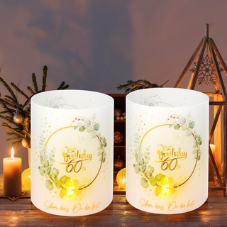 URAQT 12 Windlicht Tischdeko 60 Geburtstag, Happy Birthday Tischdeko 60, Weihnachten Deko Geburtstag für Mann Frau, Geeignet für Geburtstag Party Gartenfeste Teelichter oder Kerzen