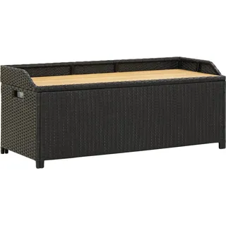 The Living Store Sitzbank mit Stauraum 120 cm Poly Rattan Schwarz - Schwarz