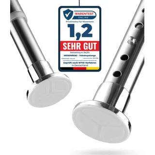 MEISENBERG Vorhangstange Klemmstange 210-260cm, Silber, Ø 25 mm, Teleskop Gardinenstange ohne Bohren - Teleskopstange zum Klemmen für Fenster, Dusche, Terrasse und Trennwand