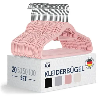 Blumtal Kleiderbügel 20 Stück - Samt 360° drehbar, rutschfest, platzsparend und belastbar - Rosa mit Samtbezug - Hangers