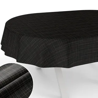 Tischdecke Stoff abwaschbar Tischtuch Tafeldecke mit Teflonbeschichtung pflegeleicht Lotuseffekt Tischdecke schmutz- & wasserabweisend Roma gestreift Oval 180x140cm Schnittkante Schwarz