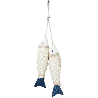 Uposao 2 Hänger Fisch mit Schnur zum Aufhängen Deko,Holz Fische Anhänger Hängedeko Maritim Meer Dekoration Ornament Wandbehang für Fenster Natur-Deko Türschmuck Restaurant