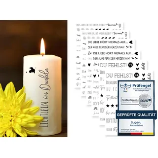 Sugeru 6 PCS Trauer Kerzentattoo (200+ Muster), Wassertransferdruck | wasserschiebefolie kerzen | kerzenaufkleber sticker | Kerzen dekorieren | Trauerlicht | Gedenklicht | Trostkerze(Trauer)