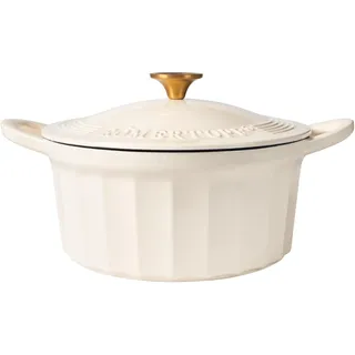 Römertopf Gusseisen Topf mit Deckel 24 cm – Bräter & Schmortopf emailliert, Dutch Oven für alle Herdarten inkl. Induktion, backofenfest bis 250 °C, PFAS-frei – Creme