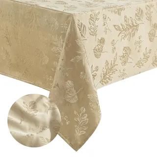 Elrene Home Fashions Elegant Woven Leaves Jacquard Damask Tablecloth, 60" x 84" Oblong, Taupe