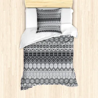 ABAKUHAUS Grau Mantele, Nordic Schneeflocke-Muster, Milbensicher Allergiker geeignet mit Kissenbezügen, 135 cm x 200 cm - 80 x 80 cm, Grau, Weiß, Schwarz - Grau
