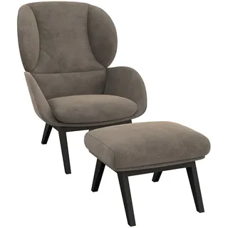 Ohrensessel FLEXLUX "Adria Designsessel, Loungesessel", braun (taupe braun), B:78cm H:100cm T:96cm, 85% Polyester/15%Polyamide, Sessel, Ohrensessel, Stil & Komfort, organische Form, Fuß Holz schwarz
