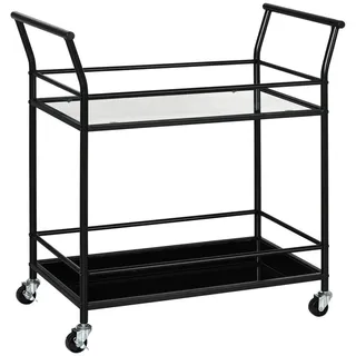 Homcom Küchenwagen, Rollwagen, Servierwagen mit 2 Ablagen, Trolley, Beistellwagen , Schwarz , Glas , 40x80x75 cm , Esszimmer, Servierwagen