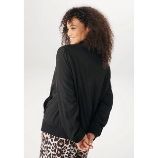 Blouson ANISTON PLUS, Damen, Gr. 52, schwarz, Crêpe, Obermaterial: 100% Polyester. Futter: 100% Polyester, unifarben, figurumspielend hüftlang, Rippbündchen kontrastfarben, Jacken Blouson, In Crepe-Qualität