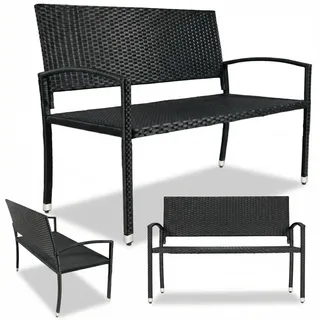 Clevich Wetterfest Gartenbank Rattan, 2 Sitzer Sitzbank mit Armlehnen, 320 kg Belastbar Terrassenbank, UV-beständig Balkon Bank für 2-3 Personen, für Innen- und Außenbereich, 122x62x90 cm, Schwarz