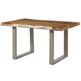 MASSIVMOEBEL24.DE Baumtisch Mango 160x90x77 natur lackiert / U-Beine silber mattFREEFORM 5 - Silber