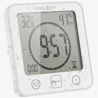 ZONJIE Badezimmeruhr – wasserdichte Duschuhr für Badezimmer, digitaler Duschtimer, Badezimmeruhr mit Saugnapf, Temperatur- und Feuchtigkeitsanzeige, Touch-Duschwanduhr (weiß)
