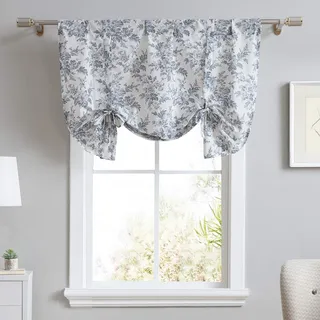 Laura Ashley Home - Volant aus Baumwolle, stilvolle und leichte Fensterdekoration für Heimdekoration (Annalise Floral Grey, 127 x 63,5 cm)