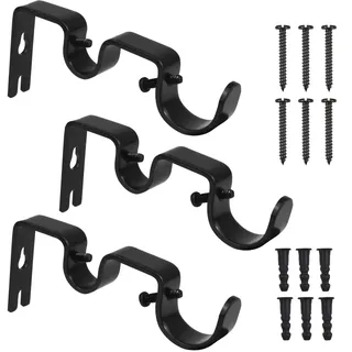 Fodlon 3 Stück Gardinenstange Halterung, Verstellbare Vorhangstangen Halterungs, Metall Wandhalterung Vorhang Stange Halter mit Schrauben und Bohren (Schwarz)