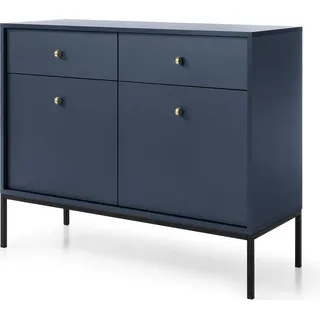 RAVIO Stilvolle Kommode Bari KSZ104 Sideboard zwei Schubladen und zwei Türen Wohnzimmer Anrichte (Dunkelblau + Schwarz Beine) - Blau, Schwarz