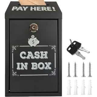Geldkassette mit Schlüssel, 14.5x7.5x26cm Briefkasten Schlüsselkasten, Geldkasse für Bargeld, Metall-Spendenbox, Wandbriefkästen, sichere Vorschlagsbox Einwurfschlitz für Zuhause, Büro, Schwarz