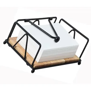 BOBOZHONG Serviettenhalter Schwarz Holz,Serviettenspender,Serviettenhalter Metall Vintage Flacher mit Beschwerer Quadratische Papierserviettenhalter für Arbeitsplatte, Küche,Esstisch,Party Dekoration