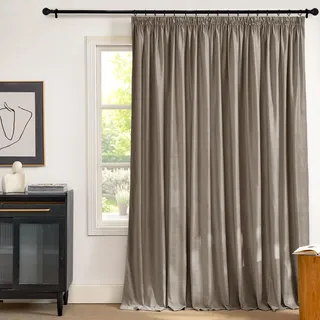PONY DANCE Samt Gardinen Wohnzimmer Modern Samtvorhang Taupe (Gewicht: 300g/m2) Extra Breite Vorhänge mit Kräuselband fr Schienen Thermovorhang Hitzeschutz, 1er Set H 240 x B 300 cm
