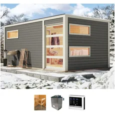 KONIFERA Saunahaus »Hagen«, (Set), terragrau, mit Ofen 9 KW externe Strg easy, grau