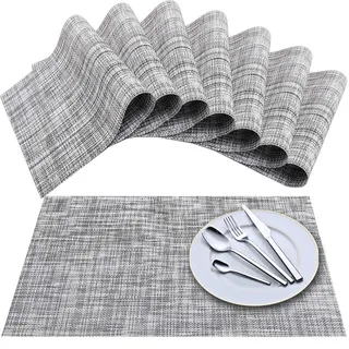Newk Tischset, Crossweave Vinyl Woven Tischsets, rutschfeste Isolierung Waschbare Tischsets Set (8er-Set Weiß Grau)