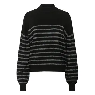 Strickpullover KAFFE "Damen Strickpullover KAlizz", Damen, Gr. S, schwarz (schwarz, silber stripe), Obermaterial: 67% Viskose CV. 20% Nylon NY. 13% Polyester PES., Pullover Strickpullover