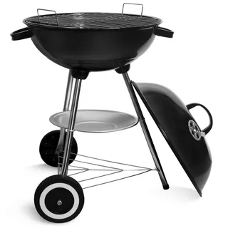 SunJas Holzkohlegrill Kugelgrill mit Deckel, Rundgrill mit Rädern Schwarz | BBQ Grills mit Griff, Reisegrill Campinggrill Picknickgrill, Grillrost 41,5 cm