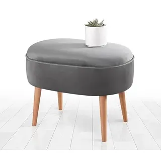 Atelier Del Sofa Eleganter Grauer Pouf, 63 x 47 x 44 cm | 100% Samt, 6 cm orthopädischer Schaumstoffkern, Holzbeine | Ideal für Boho- und skandinavische Einrichtung