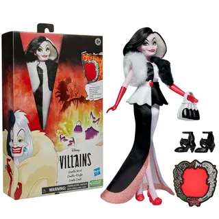 Disney Schurkin Cruella De Vil Modepuppe, Accessoires und abnehmbare Kleidung, Disney Prinzessin Spielzeug für Kinder ab 5 Jahren - Exklusiv bei Amazon