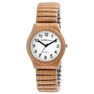 Adrina Damen-Uhr Edelstahl Zugarmband dunkel beige große Ziffern Länge 18 cm Durchmesser 34 mm Breite 18 mm Geschenke für Frauen