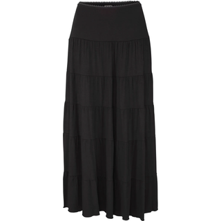 Maxirock BEACHTIME BY LASCANA, Damen, Gr. 32/34, schwarz, Jersey, Obermaterial: 95% Viskose, 5% Elasthan, unifarben, figurumspielend bodenlang, Röcke Maxirock, mit Volants, elastischer Jerseyrock, Strandrock, Topseller