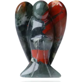 QINJIEJIE Engel Figur Schutzengel Afrika Blutstein Natürliche Kristalle Edelsteine Heilung Kristall Wächter Statue Reiki Deko Geschenke