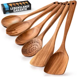 Zulay Kitchen Kochlöffel Holz Set aus Teak - Holzlöffel zum Kochen, Holzkochlöffel, Holzkochlöffel Klein | Küchenutensilien Holz Kochlöffel Premium Qualität, Wooden Spoons Kuchenhelfer, Set 6