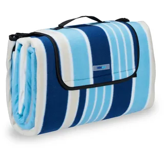 Relaxdays Picknickdecke XXL blau-weiß 200 x 200 cm
