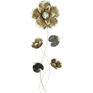 I.GE.A. Flair Flower Wanddeko Metall Wandskulptur Blumen Blätter Metallbild Blume Bild 3D Skulptur Einzigartig Deko Terrassendeko Wandrelief Abstrakt Extravagant Geschenk Designer Blüten, Gold, 70x22 cm