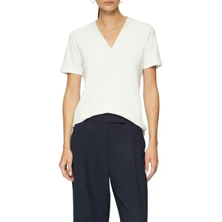 s.Oliver BLACK LABEL, Damen, Gr. 44, beige (ecru), Web, Obermaterial: 100% Viskose, unifarben, normal hüftbedeckend, V-Ausschnitt, Shirts T-Shirt, mit satiniertem V-Ausschnitt