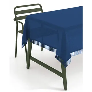 texpot Gartentischdecke 140 x 180 cm oval Blau mit Fransen wetterfest geschäumt rutschfest