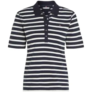 Tommy Hilfiger Damen 1985 REG Pique Stripe Polo SS WW0WW39531 Kurzarm Poloshirts, Weiß (Breton Ecru/Desert Sky), XXL