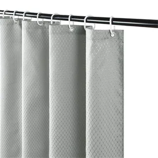 Furlinic Schmaler Duschvorhang für Eck Dusche Kleine Badewanne Schwerer Badvorhang Textil aus Polyester Waffeln Stoff schimmelresistent Wasserabweisend Waschbar Grau 90x180 mit Duschvorhangringen.