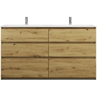 burgbad Lin20 Mineralguss-Doppelwaschtisch Weiß Matt inklusive Waschtischunterschrank, 6 Auszüge parallel, 1620x495x902mm, SGIC162F5353C0037, Farbe: Eiche Dekor Urban