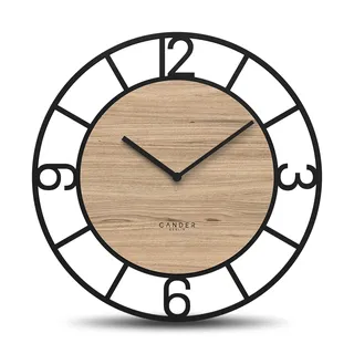 Cander Berlin MNU 2750 Z XXL Holz-Wanduhr 50 cm lautlos Eichenfurnier Holzoptik ohne Ticken Küche Wohnzimmer analog Vintage