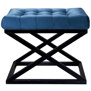Atelier Del Sofa Stilvoller Pouf mit Metallgestell, Marineblau & Schwarz, 50 x 42 x 40 cm | 100% Polyester-Babyface-Gewebe | Ideal für Moderne Wohnräume