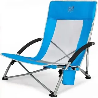 Niedriger Strandstuhl, Klappbarer, Leichter Campingstuhl mit Netzrückenlehne, Tragetasche, Getränkehalter, Armlehne für Outdoor-Aktivitäten, Campingtisch - Schwarz