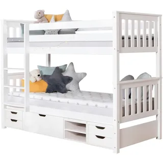Etagenbett Sammy 90 x 200 cm inkl. Funktionsschubkasten Kiefer massiv weiß