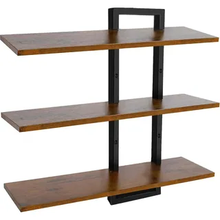Wandregal aus Holz - 3-stöckiges schwebendes Wandboard - Rustikaler Landhausstil - Metallrahmen - Für Küche Wohnzimmer Schlafzimmer - Schokoladenbraun