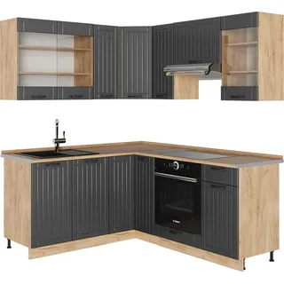 Vicco Eckküche Fame-Line, 190 x 60 cm , AP Eiche, Dunkelgrau/Goldkraft Eiche - Dunkelgrau, Braun