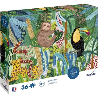 Calypto 3907603 Costa Rica, 36 Teile Puzzle mit Soft-Touch, Kinderpuzzle mit großen Teilen und samtiger Oberfläche inkl. Puzzleposter, für Kinder ab 4 Jahren, Tiere, Dschungel