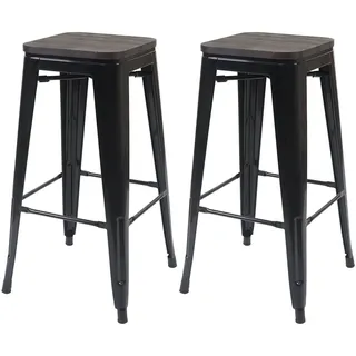 Mendler 2er-Set Barhocker HWC-A73 inkl. Holz-Sitzfläche, Barstuhl Tresenhocker, Metall Industriedesign stapelbar ~ schwarz